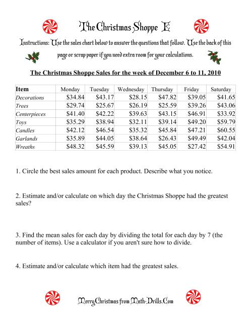 The The Christmas Shoppe (Numbers under $100) (E) Math Worksheet
