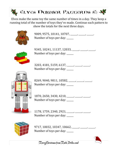 The Elf Toy Inventory with Growing Number Patterns (Max. Interval 999) (E) Math Worksheet