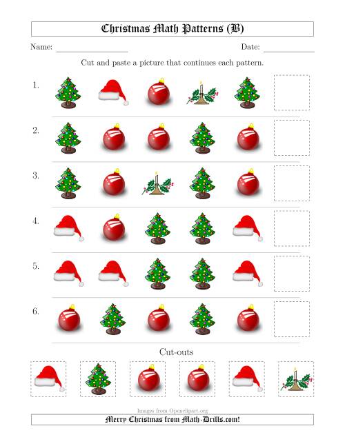 The Christmas Picture Patterns with Shape Attribute Only (B) Math Worksheet