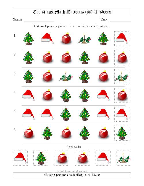 The Christmas Picture Patterns with Shape Attribute Only (B) Math Worksheet Page 2