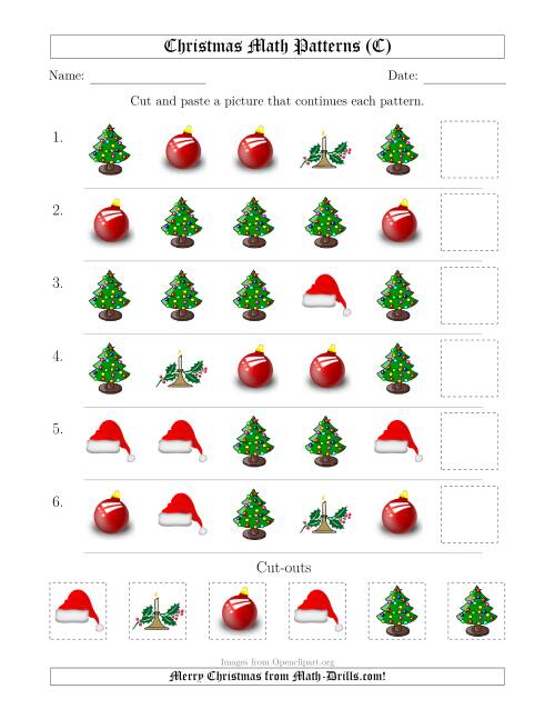 The Christmas Picture Patterns with Shape Attribute Only (C) Math Worksheet