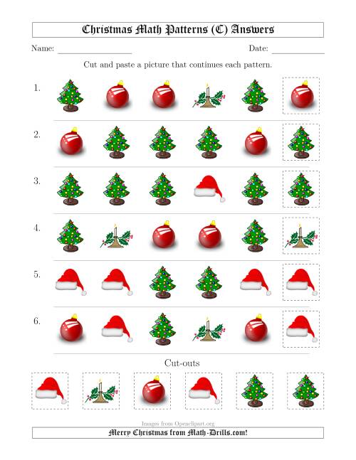 The Christmas Picture Patterns with Shape Attribute Only (C) Math Worksheet Page 2