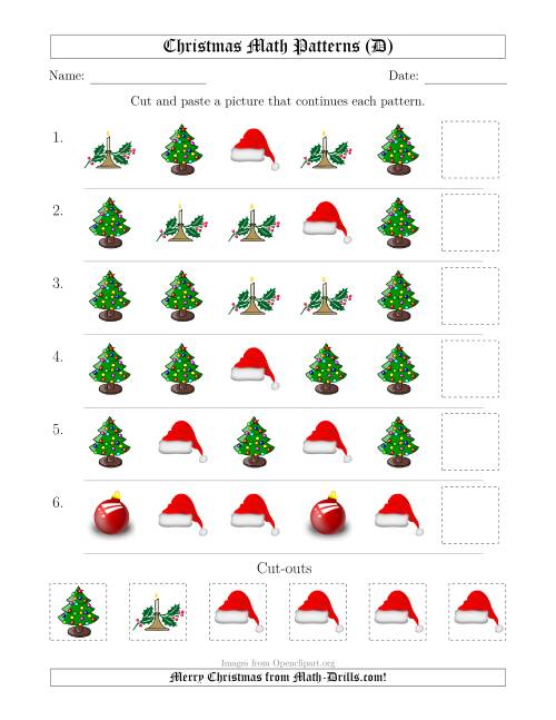 The Christmas Picture Patterns with Shape Attribute Only (D) Math Worksheet