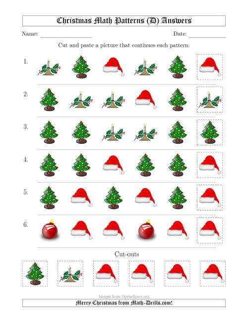 The Christmas Picture Patterns with Shape Attribute Only (D) Math Worksheet Page 2