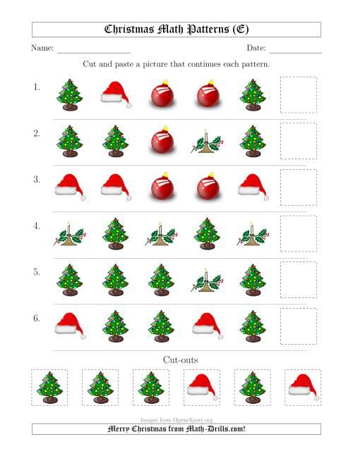 The Christmas Picture Patterns with Shape Attribute Only (E) Math Worksheet