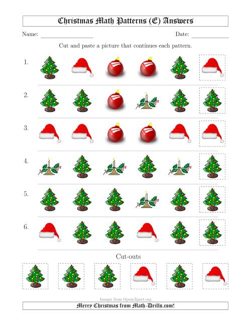 The Christmas Picture Patterns with Shape Attribute Only (E) Math Worksheet Page 2