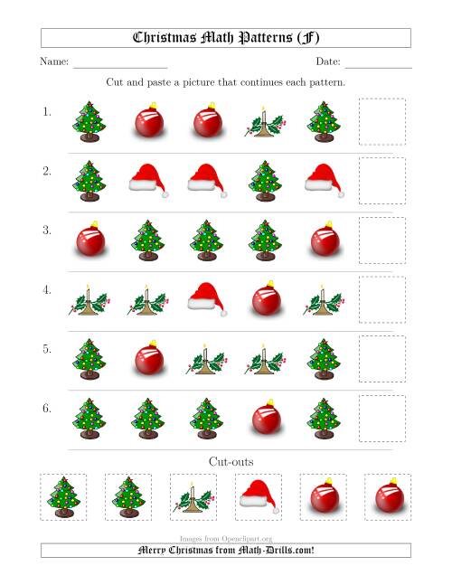 The Christmas Picture Patterns with Shape Attribute Only (F) Math Worksheet