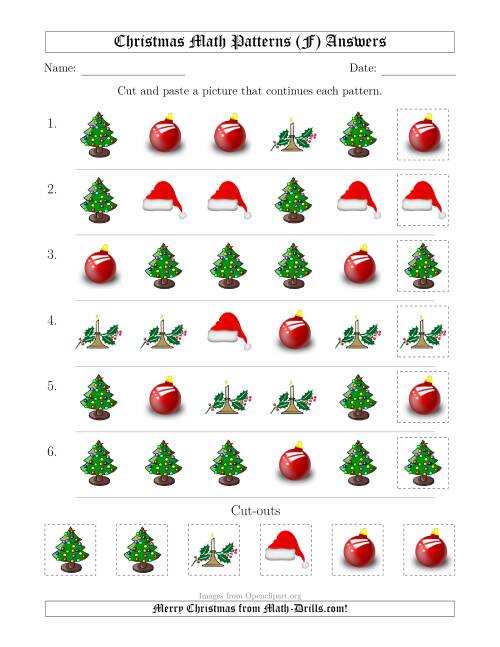 The Christmas Picture Patterns with Shape Attribute Only (F) Math Worksheet Page 2