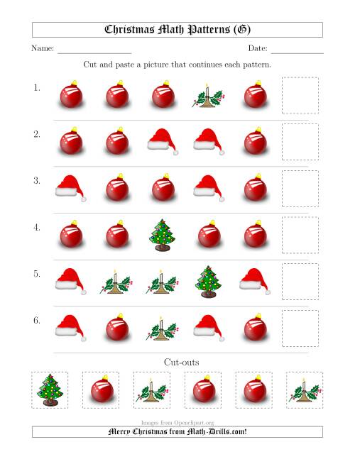 The Christmas Picture Patterns with Shape Attribute Only (G) Math Worksheet