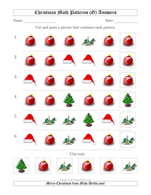 The Christmas Picture Patterns with Shape Attribute Only (G) Math Worksheet Page 2