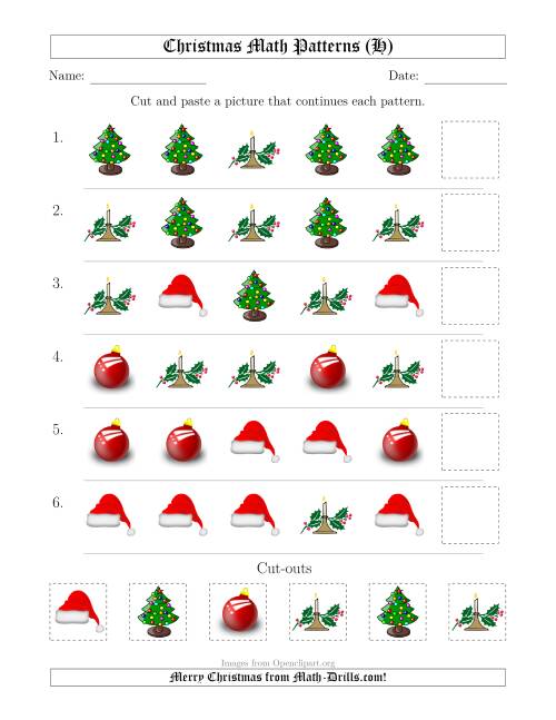 The Christmas Picture Patterns with Shape Attribute Only (H) Math Worksheet