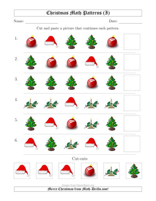 The Christmas Picture Patterns with Shape Attribute Only (I) Math Worksheet