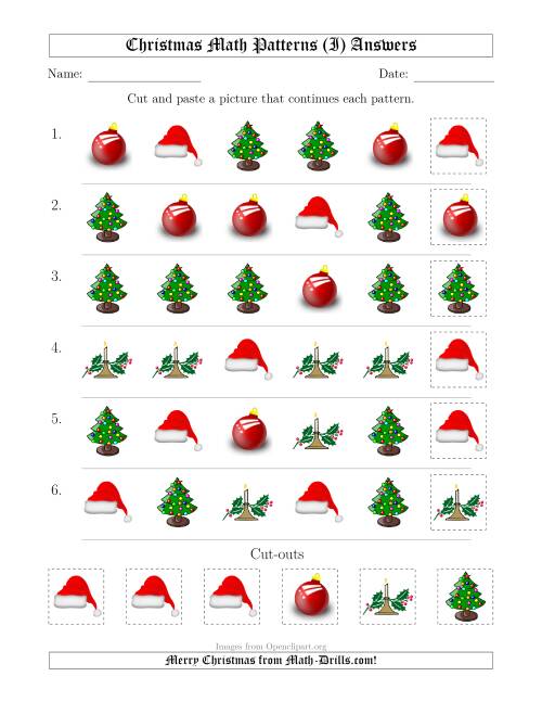 The Christmas Picture Patterns with Shape Attribute Only (I) Math Worksheet Page 2