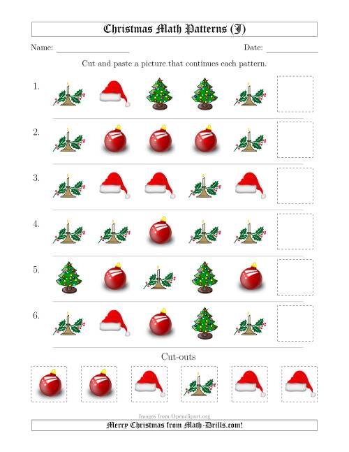 The Christmas Picture Patterns with Shape Attribute Only (J) Math Worksheet