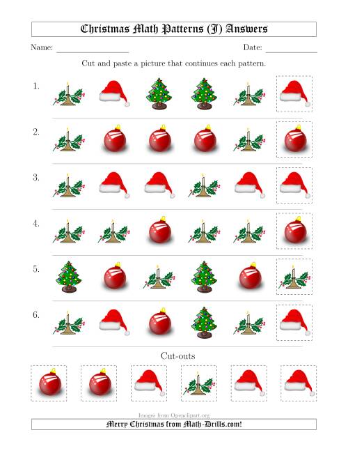 The Christmas Picture Patterns with Shape Attribute Only (J) Math Worksheet Page 2