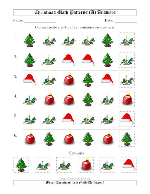 The Christmas Picture Patterns with Shape Attribute Only (All) Math Worksheet Page 2
