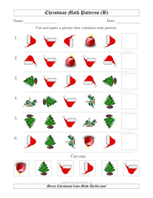 The Christmas Picture Patterns with Shape and Rotation Attributes (B) Math Worksheet