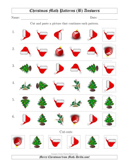 The Christmas Picture Patterns with Shape and Rotation Attributes (B) Math Worksheet Page 2