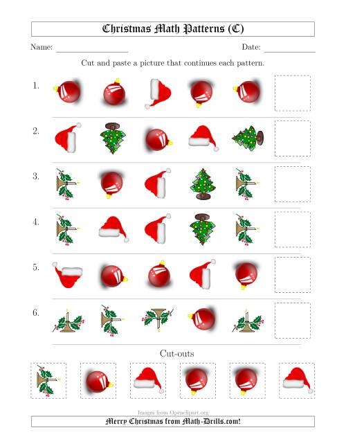 The Christmas Picture Patterns with Shape and Rotation Attributes (C) Math Worksheet