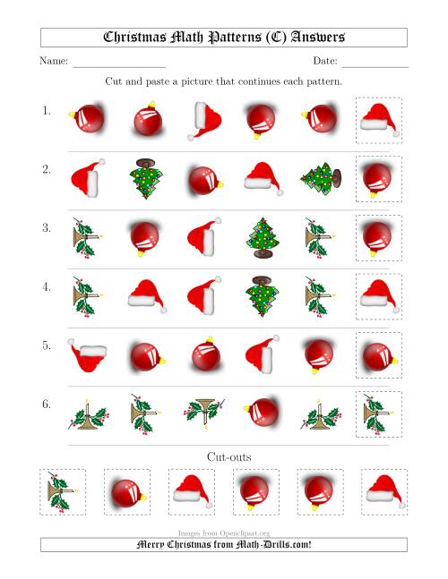 The Christmas Picture Patterns with Shape and Rotation Attributes (C) Math Worksheet Page 2