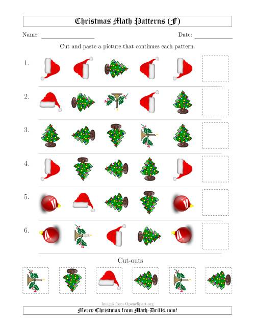 The Christmas Picture Patterns with Shape and Rotation Attributes (F) Math Worksheet