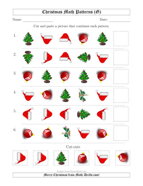 The Christmas Picture Patterns with Shape and Rotation Attributes (G) Math Worksheet