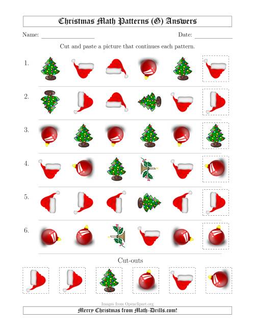 The Christmas Picture Patterns with Shape and Rotation Attributes (G) Math Worksheet Page 2