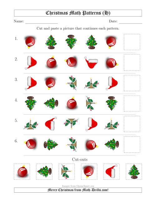 The Christmas Picture Patterns with Shape and Rotation Attributes (H) Math Worksheet