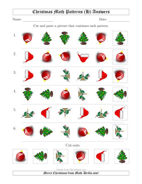 The Christmas Picture Patterns with Shape and Rotation Attributes (H) Math Worksheet Page 2