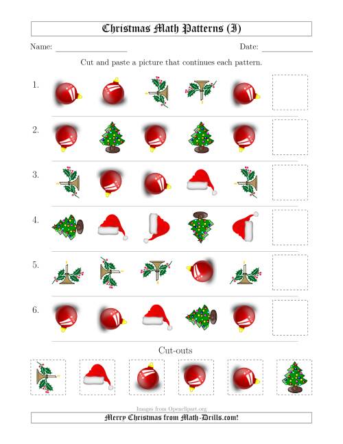 The Christmas Picture Patterns with Shape and Rotation Attributes (I) Math Worksheet