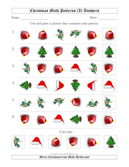 The Christmas Picture Patterns with Shape and Rotation Attributes (I) Math Worksheet Page 2