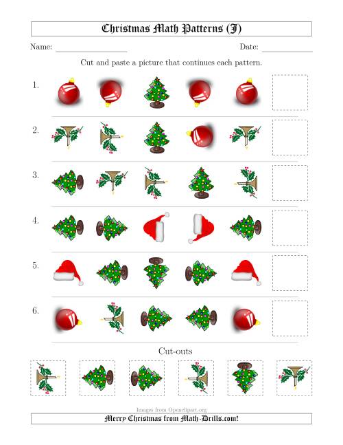 The Christmas Picture Patterns with Shape and Rotation Attributes (J) Math Worksheet