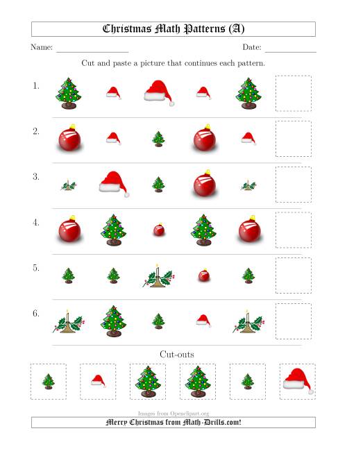 The Christmas Picture Patterns with Shape and Size Attributes (A) Math Worksheet
