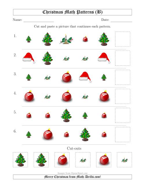 The Christmas Picture Patterns with Shape and Size Attributes (B) Math Worksheet