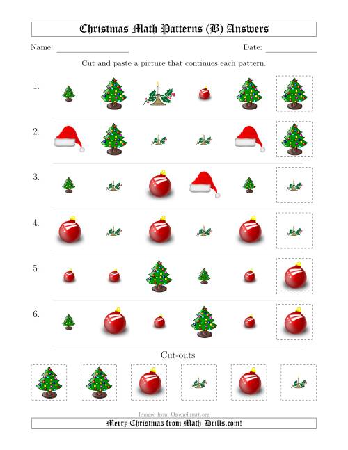 The Christmas Picture Patterns with Shape and Size Attributes (B) Math Worksheet Page 2