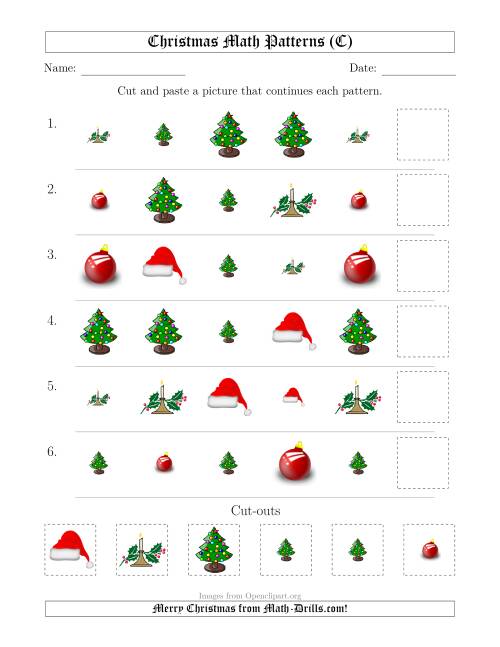 The Christmas Picture Patterns with Shape and Size Attributes (C) Math Worksheet