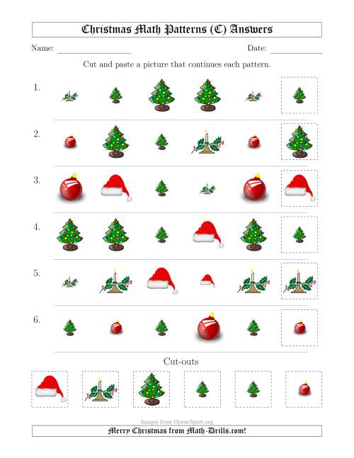 The Christmas Picture Patterns with Shape and Size Attributes (C) Math Worksheet Page 2