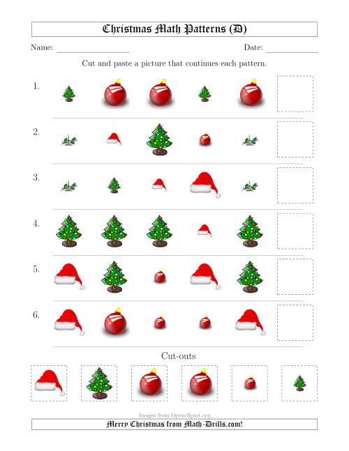 The Christmas Picture Patterns with Shape and Size Attributes (D) Math Worksheet