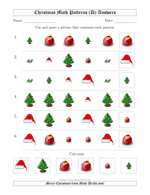 The Christmas Picture Patterns with Shape and Size Attributes (D) Math Worksheet Page 2