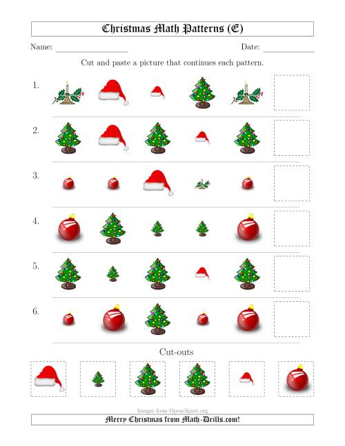 The Christmas Picture Patterns with Shape and Size Attributes (E) Math Worksheet