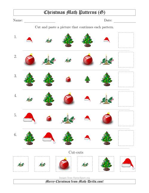 The Christmas Picture Patterns with Shape and Size Attributes (G) Math Worksheet