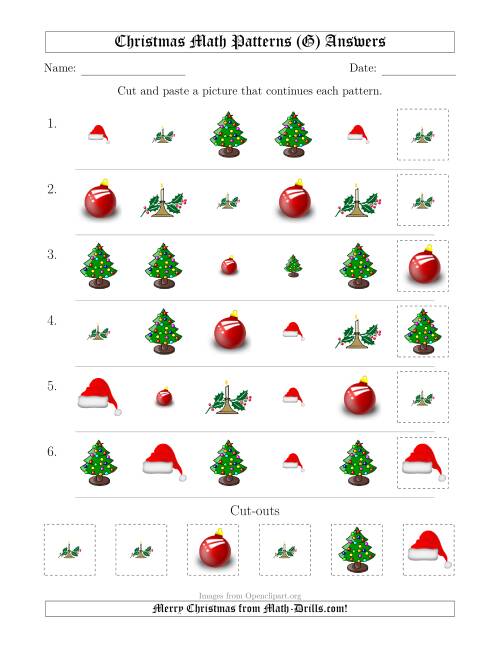 The Christmas Picture Patterns with Shape and Size Attributes (G) Math Worksheet Page 2