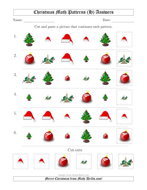 The Christmas Picture Patterns with Shape and Size Attributes (H) Math Worksheet Page 2