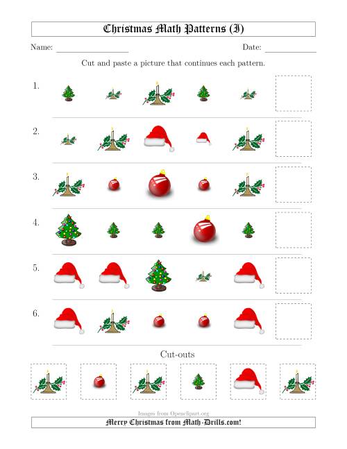 The Christmas Picture Patterns with Shape and Size Attributes (I) Math Worksheet