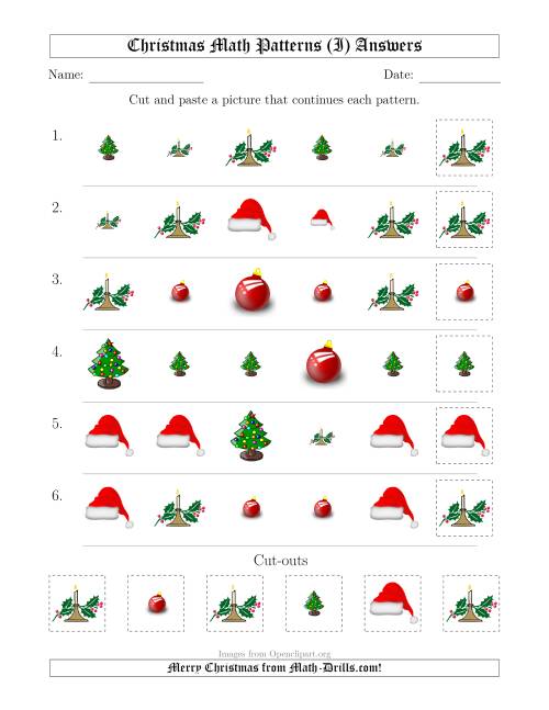 The Christmas Picture Patterns with Shape and Size Attributes (I) Math Worksheet Page 2