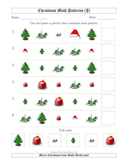The Christmas Picture Patterns with Shape and Size Attributes (J) Math Worksheet