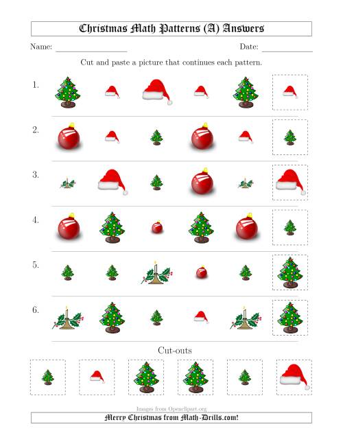 The Christmas Picture Patterns with Shape and Size Attributes (All) Math Worksheet Page 2