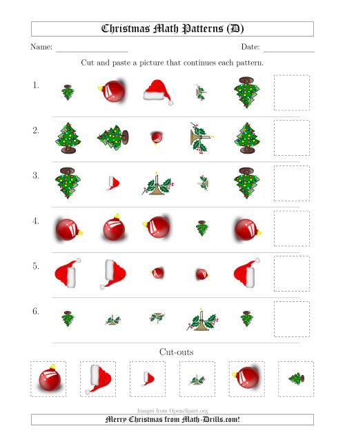 The Christmas Picture Patterns with Shape, Size and Rotation Attributes (D) Math Worksheet
