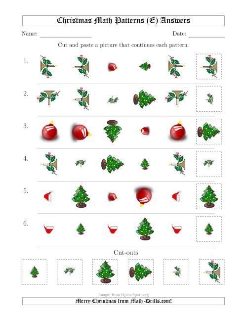 The Christmas Picture Patterns with Shape, Size and Rotation Attributes (E) Math Worksheet Page 2