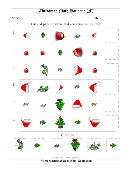 The Christmas Picture Patterns with Shape, Size and Rotation Attributes (F) Math Worksheet